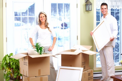 Household boxes and furniture prepared for short-term storage in Haroldhill